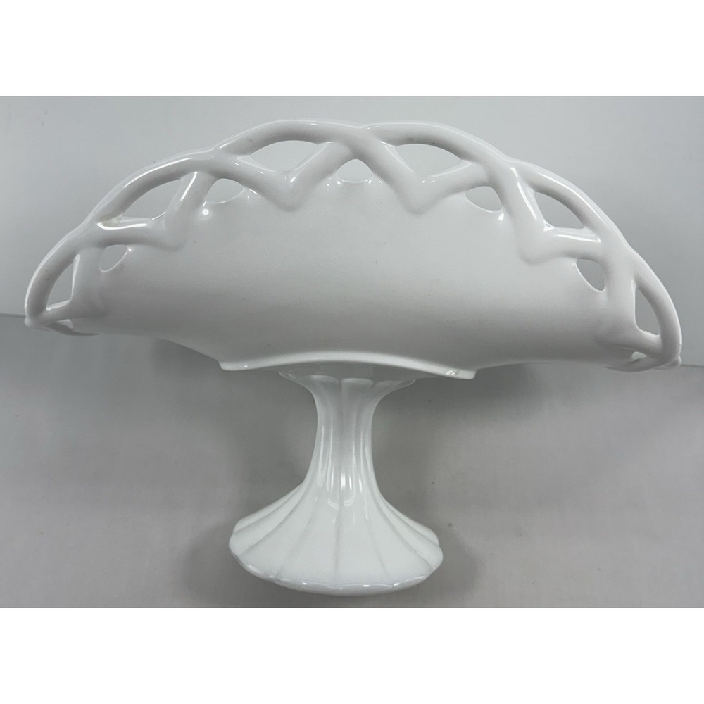 Vintage Colony Milk Glass Open Lace Pedestal Compote Fruit‎ Bowl 13.75" EUC